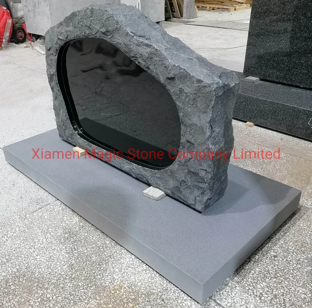 Import Gray G633 Headstone and Ebony Black Tombstone Marker with Base